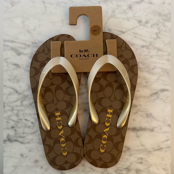 NWT NEW Coach Zak LOGO FLIP FLOP Khaki / Gold SIZE 7 - Picture 8 of 9